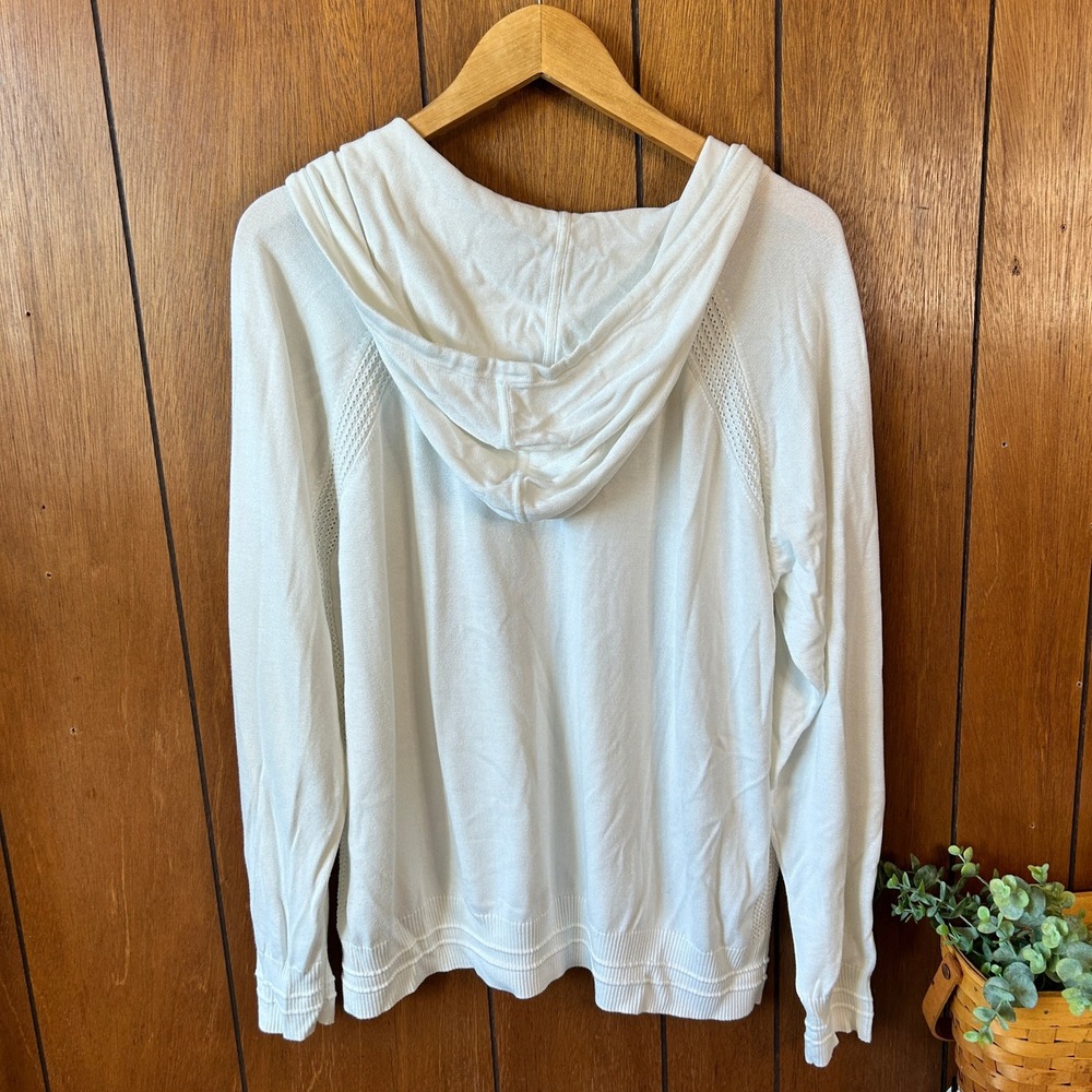 Athleta Evergreen‎ White Knit V-Neck Hoodie Pullover Sweater Size XL Athleisure - Picture 10 of 10